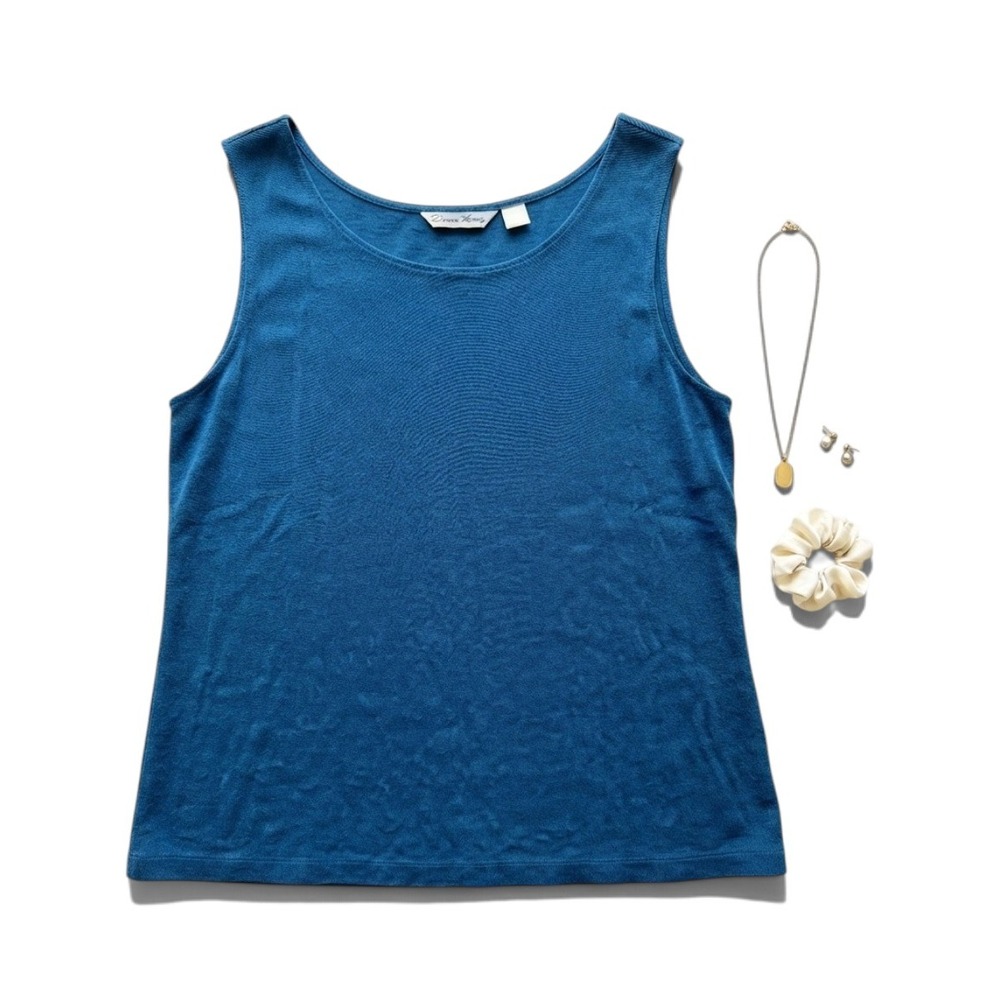 French Laundry Woman Teal Blue Sleeveless Tank Top Plus Size 2X Scoop Neck Slits
